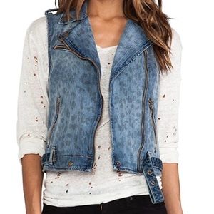 Current/Elliott Sleeveless Moto Denim Leopard Vest